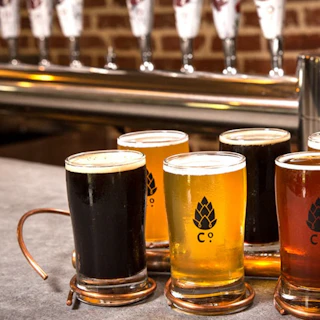A flight of beers of all shades at Goshen Brewing Company.